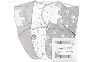 GLLQUEN BABY 0-3 Mois Pucksack bébé Swaddles bébé Gigoteuse Nouveau-nés, Gigoteuse pour Tout-Petits, Unisexe, Lot de 3 Langes, 100% Coton Bio (Gris)