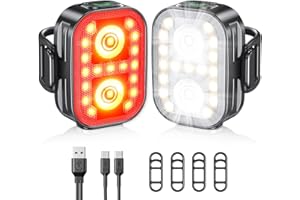 Rolgno Luci Bicicletta LED, Ultra Sottile & Leggero Luce Bici, 5+6 modalità Luce Bicicletta Anteriore e Posteriore, Ricaricabile USB & Impermeabili IP65 Fanali Bici per Ciclismo, Montagna, Campeggio