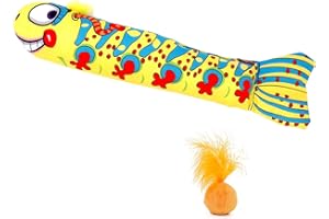 ThxMadam Juguete con Hierba Gatera,Gato Juguete Interactivo Pez Pelota con Plumas Hierba Gato Almohada Gato Rasguño Masticar Catnip Toy Fish Ball Feather