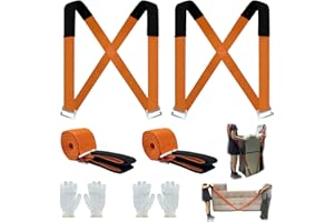 XMPEKO 2PCS Adjustable Material Safe Lifting Carrying Straps Kit for Movers,2-Person Shoulder/arm Lift and Mobility System Lift Moving Strap Load Capacity 150kg with 2Pair Gloves For Moving Heavy Furniture
