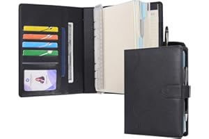 Wason A5 Diario in Pelle PU con Carta Ricaricabile, Portfolio ad Anelli Rimovibile con Clipboard, Blocco per Scrivere e Penna per Viaggi, Affari, Scuola, Organizzatore (Nero)