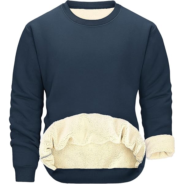 MAGCOMSEN Heren wintersweatshirt fleece pullover gevoerde sporttrui warm shirt met lange mouwen en ronde hals, legergroen, L