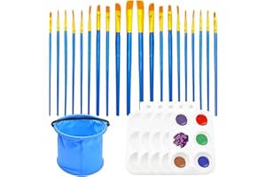 PEAKTOP 5PCS 6-Hole Palette Peinture Enfant, Palette Peinture Rectangle, Palettes De Peinture, Plastique Paint Palette Ensemble De 20 Pinceaux Et 1 Seau pour Peinture à l'huile Peinture Acrylique