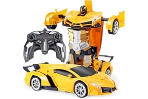 Maxesla Coche Teledirigido Transformers para Niños, Rotación 360°2 in 1 Robot RC Car, 2.4GHz Coche Radiocontrol with LED, Juegos Infantiles Regalos Cumpleaños Navidad Niños Niñas 3-10, Amarillo