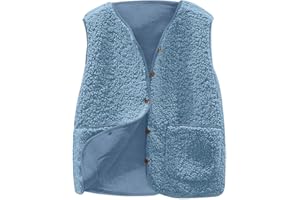 Huoghebg Gilet Donna in Pile Smanicato Elegante Invernale Sportivo Gilet Termico Con Button Senza Maniche Giacca Gilet Giubbotto Senza Maniche Giacca Teddy Con Scollo a V Leggero Panciotto Con Tasche