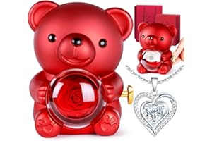 Aloskart Teddy Bear with Eternal Rose and Necklace, Rose Bear Birthday Gifts for Girlfriend Mum, Birthday Gifts for Women, Personalised Valentines Gifts for Her, Mother's Day
