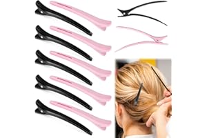 Caybats Clip per Capelli Professionali, Pinze a Becco d'Anatra Antiscivolo per Parrucchieri, Resistenti al Calore, Versatili per Styling Quotidiano, Nessun Segno sui Capelli. (12, Nero+Rosa)