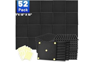 FOCUSOUND 52 Pack Sound Proofing Panels, 1" X 12" X 12" Acoustic Foam Wall Panels, Soundproofing Panels, Sound Absorption Panels, Sound Proof Panels for Studio, Home, Office, with Double Sided Tape