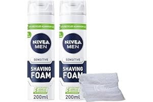 2 x 200ml Shaving Foam Mousse for Men Sensitive Skin Face Body Soft Clean With Soft Aftershave KRISP Towel