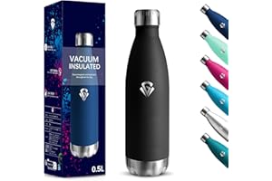 MOTSWEDI Gourde, 500 ml Sans BPA, Gourde Isotherme, 18/8 Acier Inoxydable, Bouteille Metal, Isolation Sous Vide à Double Paroi, Bouteille Acier Inoxydable pour École, Voyage, Randonnée bouteille - Noir