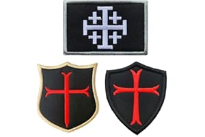 ZCKETO 3 Stücke Ritter Templer Kreuz Schild Militär Moral Bestickter Aufnäher mit Verschluss zum Kleidung Taschen Rucksack Uniform Weste Hundegeschirr Militär Taktisch Draussen Jersey Reisen