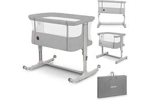 LIONELO Aurora 3 w 1 Łóżeczko Dziecięce do 9 kg, Łóżko Dostawne, Kołyska, Regulacja Wysokości oraz Kąta Nachylenia Materaca, 4 Kółka z Hamulcem Ergonomiczny Materac Torba
