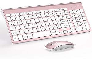 TopMate Ensemble Clavier et Souris sans Fil Ultra-Mince, 2.4G Silent Compact Clavier de Souris 2400DPI Pleine Taille, Clavier avec Couvercle, Piles 2 AA et AAA, pour PC/Laptop/Windows/Mac - Rose Blanc