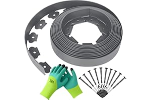 Forever Speed Flexible Rasenkante aus Kunststoff 10m x 5cm(LxH) [60 Erdanker + 1 Paar Handschuhe] Beetbegrenzung Beeteinfassung Beetumrandung - Grau