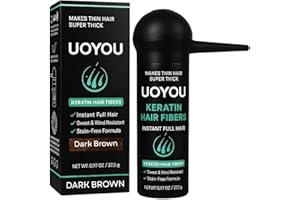 UOYOU Hair Fibres DARK BROWN 27.5g with Pump Applicator – Natural Keratin Hair Building Fibers for Thinning Hair – Undetectable, Sweat- & Wind-Resistant Concealer for Men & Women