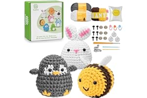 TRANQUILHOME Kit De Crochet Para Principiantes,Amigurumi Kit De Crochet Para Principiantes De Cute Crochet Animals,Kits De Crochet Para Niños Y Adultos-Conejo-Pingüino-Abeja,Incluye Claros Tutoriales En Vídeo