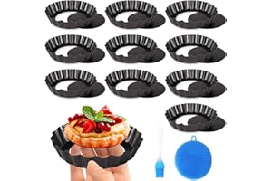 Frasheng 10 Pezzi Stampo Crostata Fondo Amovibile, , 4 Pollici/10 cm, Stampi per Crostatine Acciaio al Carbonio, Antiaderenti Forme Per la Cottura di Dolci