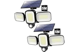 PXWAXPY Lampe Solaire Extérieur avec Détecteur de Mouvement, 225 LED 3 Modes Lumière Solaire Extérieure avec 3 Têtes Réglables, Étanche IP65 Éclairage Extérieur Solaire pour Jardin avec Câble de 5M, 2 Paquet