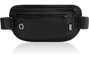 GlasFlength Riñonera Viaje con Bloqueo RFID, Riñonera de Seguridad Antirrobo con 2 Bolsillos y Hebilla Ajustable Impermeable Cinturones de Dinero Ocultos para Hombre y Mujer (Negro)