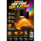Matechno Kablosuz Kumandalı Şarjlı 360&deg; Duvar Apliği, RGB 7 Renk Işıklı, Siyah