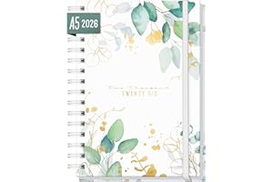 Häfft® Calendrier international 2026 A5 "Feuille d´or" avec reliure spirale en langues : EN/FR/IT/ES - agenda personnel, timer, life planner - durable & respectueux du climat