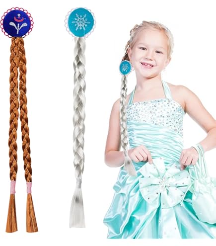 Elsa / Rapunzel lange blonde pruik met vlecht 6 bloemen Elsa / Rapunzel lange blonde pruik met vlecht 6 bloemen
