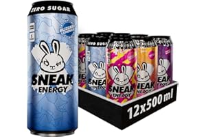 SNEAK Energy Drink Cans | Blizzard, Raspberry Lemonade, Tropikilla & Purple Storm | No Sugar. No Nasties. Just Natural Caffeine, Focus Boosting Nootropics in a Can | 500ml x 12