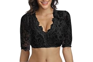 Neteson Damen Dirndlbluse Spitze Halbarm Elegante Trachtenbluse Sexy Oktoberfest Tracht Bluse