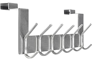 SKOLOO Crochet de porte à suspendre avec 6 crochets, en métal, à l'intérieur, pour porte-serviettes, manteaux, argent