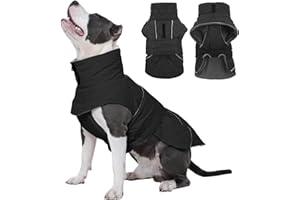 Kuoser Hundejacke Hundemantel für Mittelgroße Große Hunde, Winterjacke Hund Wasserdicht Warm, Verstellbarer Hundemantel mit Fleece und Reißverschluss-Leinenöffnung, L Dunkel Grau
