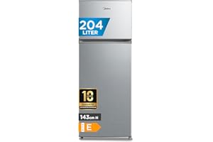 Midea MERT210FGE50 Frigo-congelatori doppia porta 204 L, Congelatore da Montare in Alto, 176kWh/annum, controllo della temperatura regolabile, Luce LED, Argento