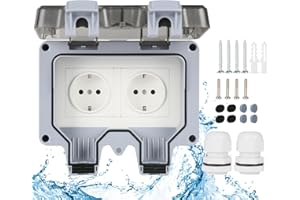 Jadeshay Gniazdko zewnętrzne, wodoszczelne, 2-drożne, wodoszczelne IP66, gniazdko zewnętrzne, 16 A, natynkowe, do ogrodu, kuchni, garażu