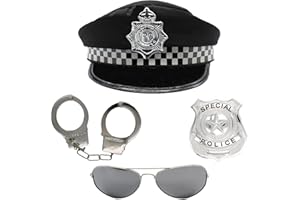 Cherry-on-Top Police Costume Men Fancy Dress Police Outfit Police Hat Badge Handcuffs and Sunglasses Police Fancy Dress Accessories