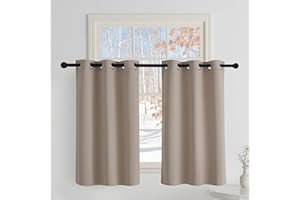 PONY DANCE Tenda Corta Oscurante Termica Isolante Freddo e Caldo per Finestre Piccole Tende Camera da Letto 2 Pezzi L 90 x A 100 cm Curtains Termiche Isolanti per Cucina con Anelli, Taupe Chiaro