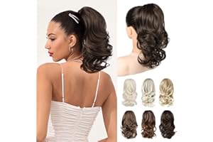 REECHO Ponytail Extensions, 14" Claw Clip in Ponytail Hair Extensions Curly Wavy Clip in Ponytail Natural Synthetic Fake Pony Tail Hair Pieces for Women