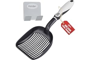 iPrimio Cat Litter Scoop - Non Stick Plated Aluminum Cat Litter Scooper w/Holder, Efficient Cat Litter Box Cleaning Tool, Perfect for Clumping Litter