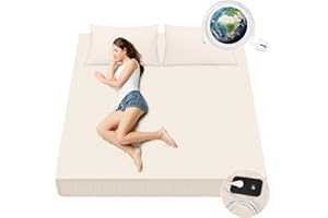 VigorVortex Erdungs-Spannbetttücher 90% Bio-Baumwolle und 10% Silberfaser Erdungsbettlaken mit EU Erdungskabel für Besseren Schlaf 100x200cm Beige