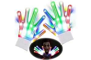 LXWINNER LED Handschuhe, Blinkt Bunte Handschuhe, Leuchtende Handschuhe, LED Handschuhe Kinder, Skelett Handschuhe, Vollfinger-Handschuhe, für Halloween,Weihnacht,Rave Party und Disco Clubs