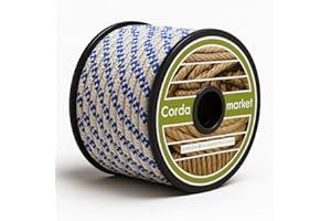 CORDAMARKET Cuerda Driza Poliéster Alta Tenacidad, Cuerda Náutica de Alta Resistencia para Náutica Camping y Decoración, Blanca/Azul, 10 mm × 25 m
