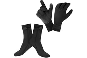 AUAUY Gloves and Socks, Unisex Thermal and Anti-Slip Diving and Snorkelling Gloves and Wetsuit Socks with Adjustable Waist Strap