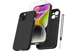 Qasyfanc Coque Protection Caméra pour iPhone 14 avec 2 Pièces Verre Trempé, Housse de Protection Silicone Antichoc Doublure Microfibre Douce Ultra Fine Coque iPhone 14 6.1" - Noir