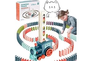 Ryfpdml Domino Train Toy Set with 180Pcs Domino Blocks, Automatic Domino Train Electric Train with Sound for 3 4 5 6 7 Years Old Boys Girls Mini 10 Rolls