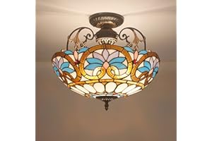 WDBZTJ Lustres Style Tiffany, 16 Pouces Plafond en Vitrail Suspension pour Salon Chambre à Manger Salle à Manger Cuisine Couloir,A