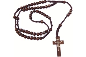 R. HEAVEN Wood wooden dark brown long cord rosary beads necklace 61cm