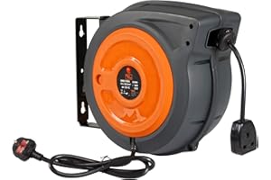SuperHandy Cord Reel Retractable Extension Extra Long 15m (50ft) x 3G2.5mm² H05VV-F 3200W Max Industrial Polypropylene Ultra Heavy Duty Commercial Premium Grade Cable (UK Plug& Socket)