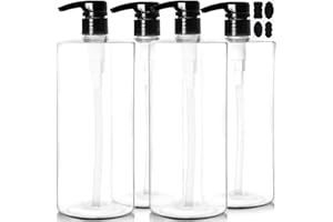 Youngever Lot de 4 Bouteille Pompe Shampoing 1L, Bouteille Pompe Vide Plastique 1000ML, Distributeur Flacon Pompe en Noir Top Pompe