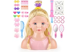 deAO 27 Piezas Muñeca para Peinar y Maquillar, Juguete de Peluquería y Maquillaje con Peines Horquillas Accesorios, Muñeca Princesa para Peinar para Niñas 3-10 Años