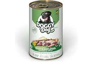 DOGGY Dog Paté Wild & Volaille - 6 x 400 g - Nourriture Humide pour Chien - sans céréales - avec Huile de Saumon et Moule à lèvres Vertes - Aliment Complet avec panais et Carotte - Fabriqué en