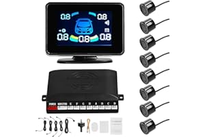 Shkalacar Sensores Aparcamiento Coche, Detector Radares para Coche, Parking Sensor con 8 Sensores, Pantalla LCD, Soporte Delantero y Trasero, Advertencia de Sonido/Zumbador/Silencio
