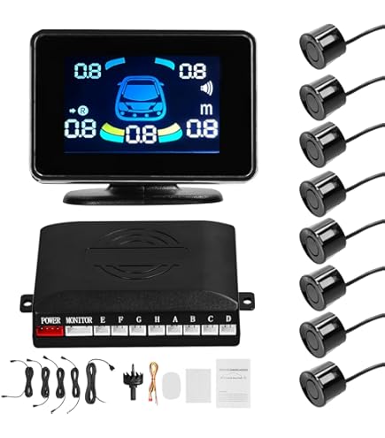 Kit Sensori Di Parcheggio Auto 22mm – 4 Sensori Radar Con Display LED E Cicalino, Retrocamera Parktronic Per Tutti I Veicoli (Bianco)